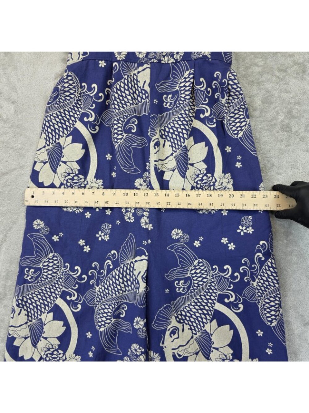 Blue Koi Fish Jumpsuit Womens M Square Neck Ruffle Straps Wide Leg Crop Casual - Picture 7 of 9